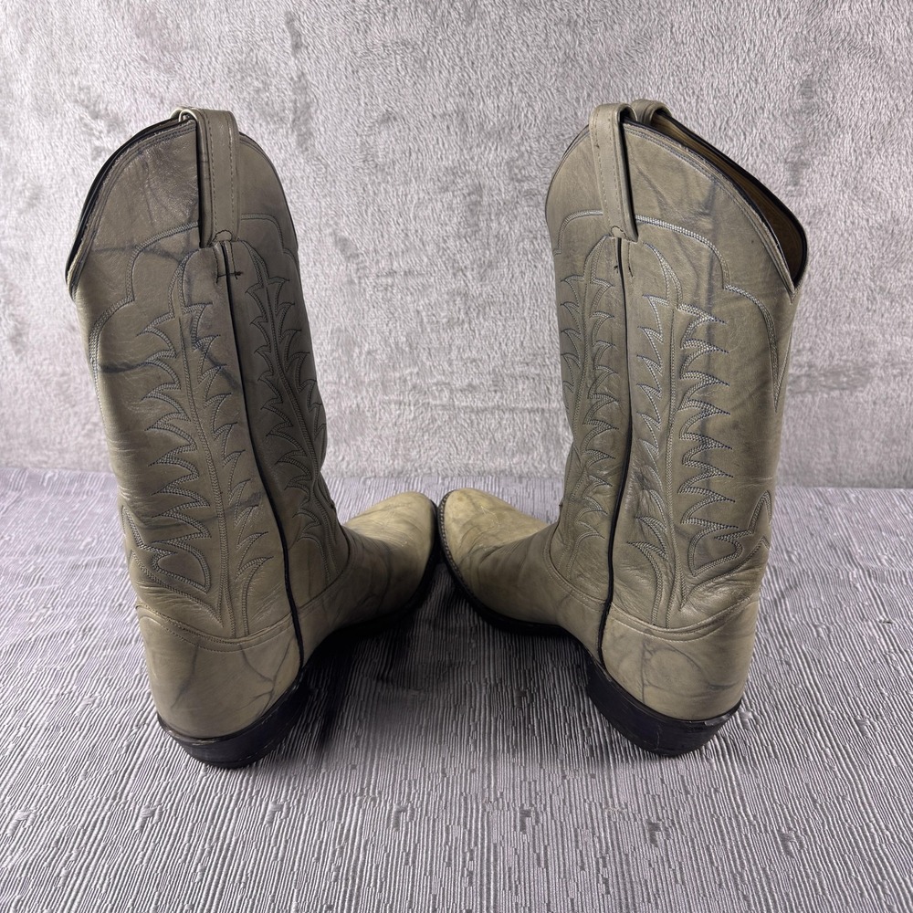 Vintage Tony Lama Western Cowboy Boots Mens Size 9 1/2 Gray Leather 6143 USA
